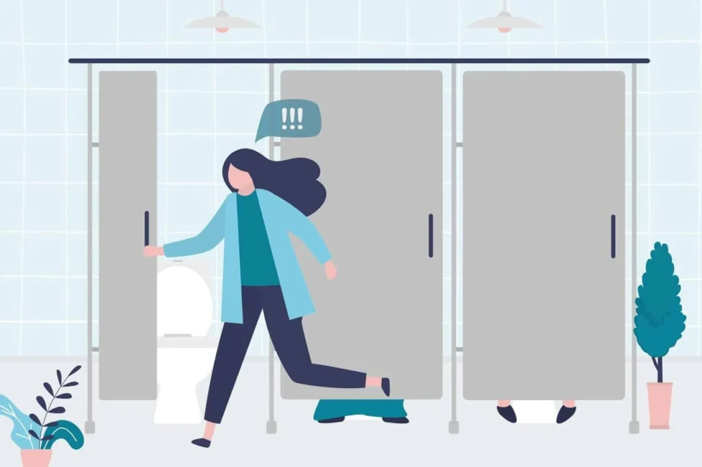 graphic of Urine incontinence Stockton-on-Tees woman running to the toilet.