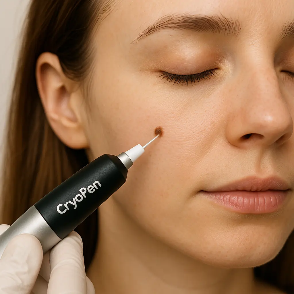 woman receiving facial mole removal Stockton-on-Tees using cryopen